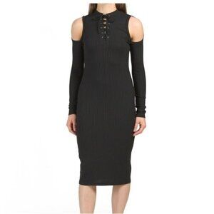 AVEC LES FILLES Anthropologie LACE UP BLACK MIDI DRESS SIZE S